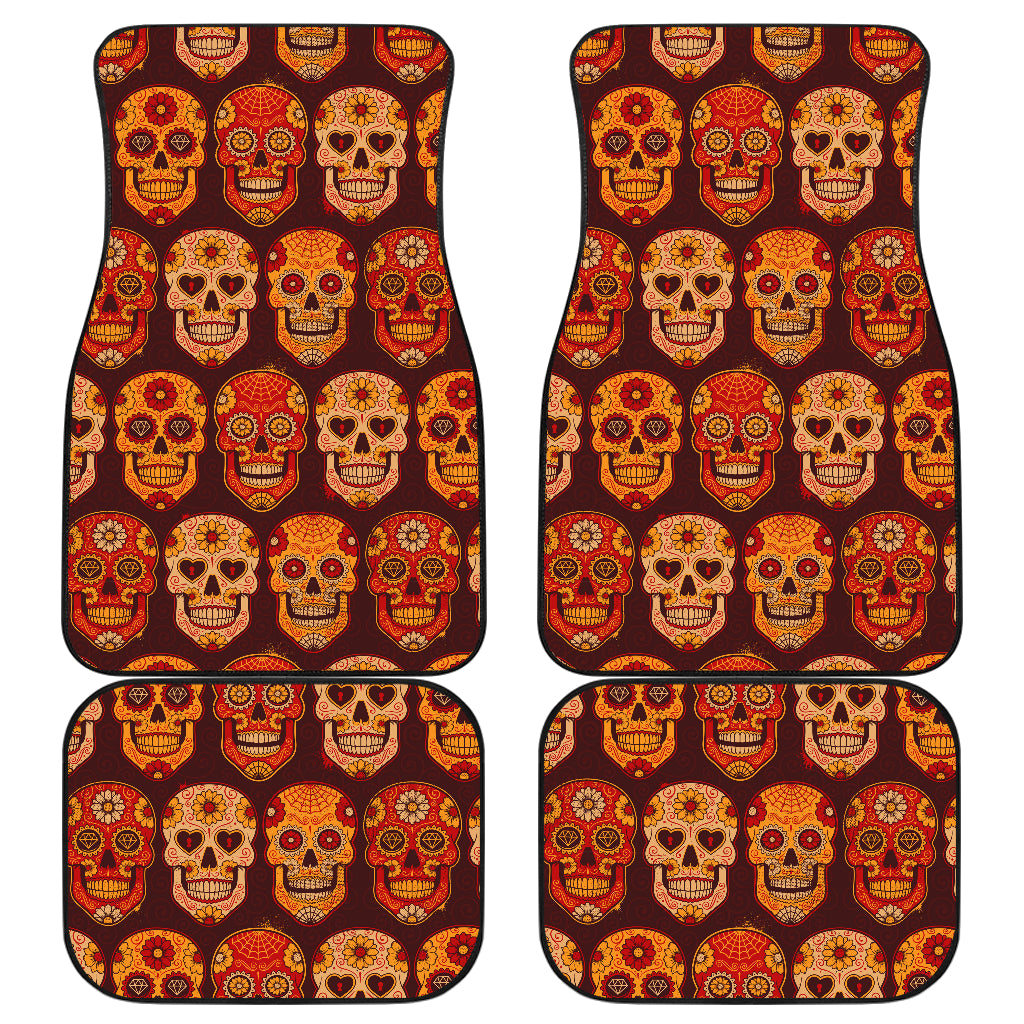 Set of 4 pcs floral sugar skull car mats