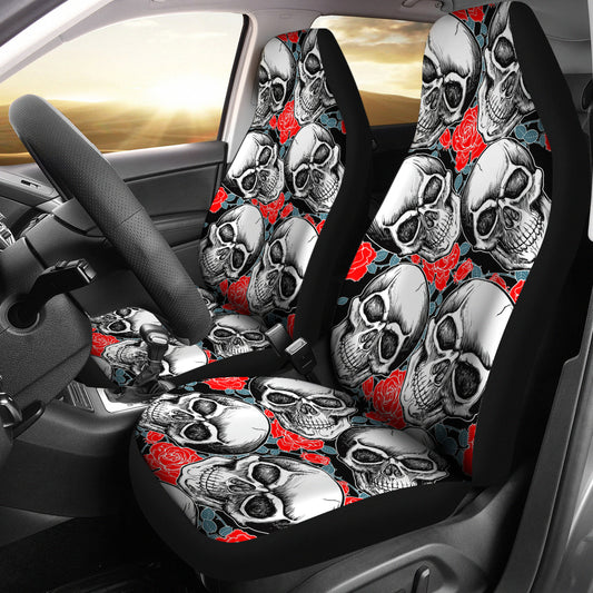 Set of 2 pcs - Skull Gothic Horror Flaming Fire Halloween skull car seat covers