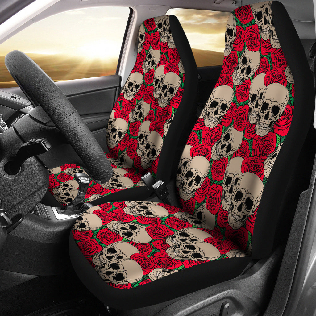 Set of 2 floral sugar skull seat covers Day of the dead