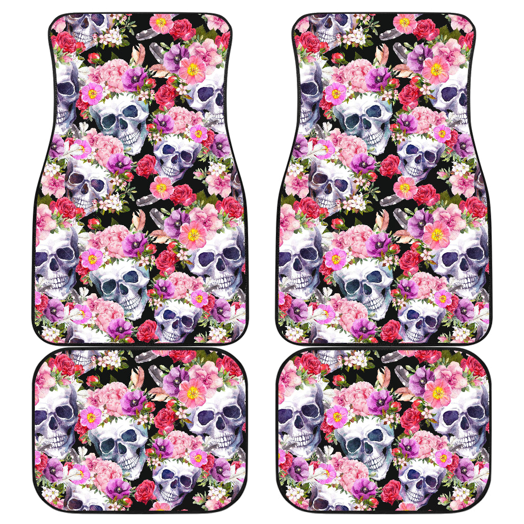 Set of 4 pcs floral skull car mats