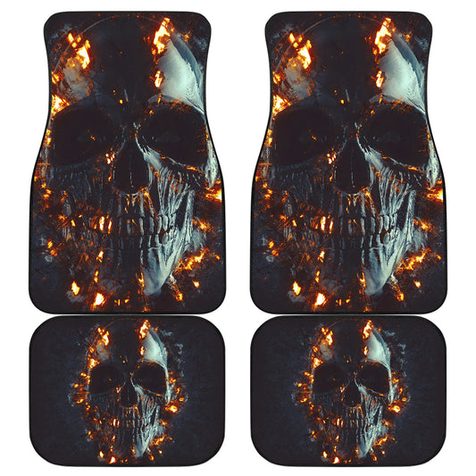 Set of 4 pcs flaming skull car mats