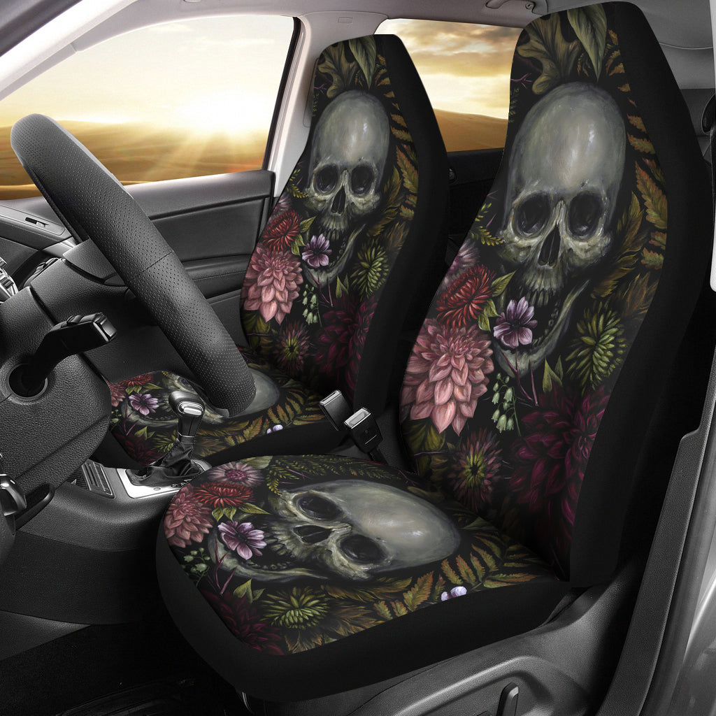 Set of 2 pcs - Skull Gothic Horror Flaming Fire Halloween skull car seat covers