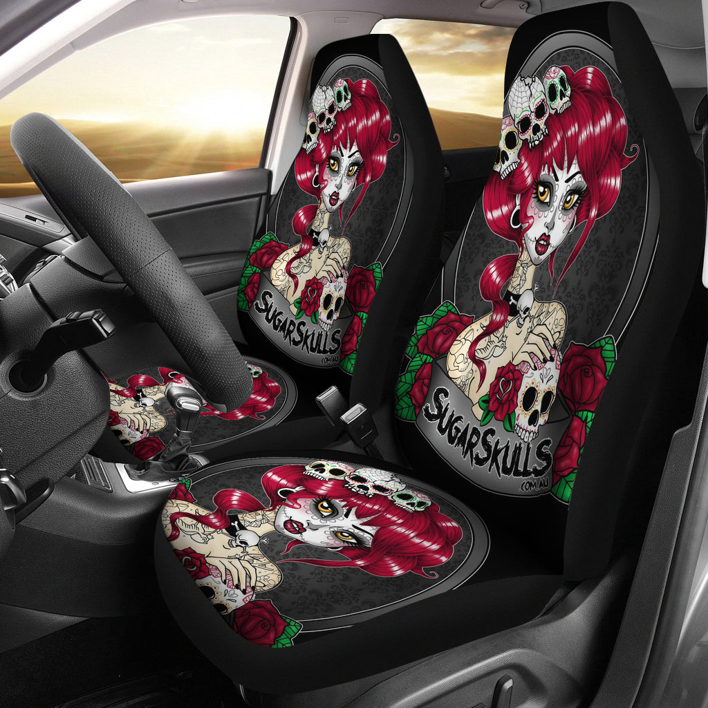 Set of 2 sugar skull car seat covers