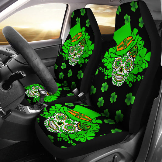 Set of 2 Sugar Skull St Patrick's Day seat covers