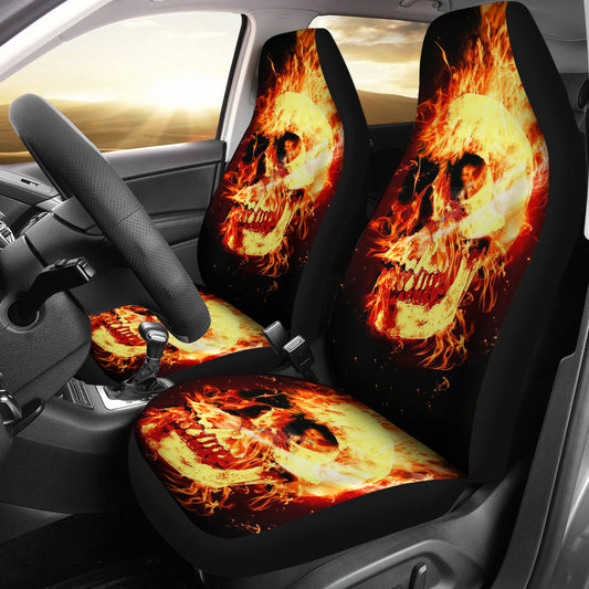 Set of 2 - Fire skulls car seat cover