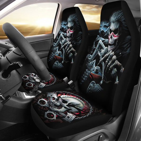 Set of 2 pcs biker skull girl car seat covers