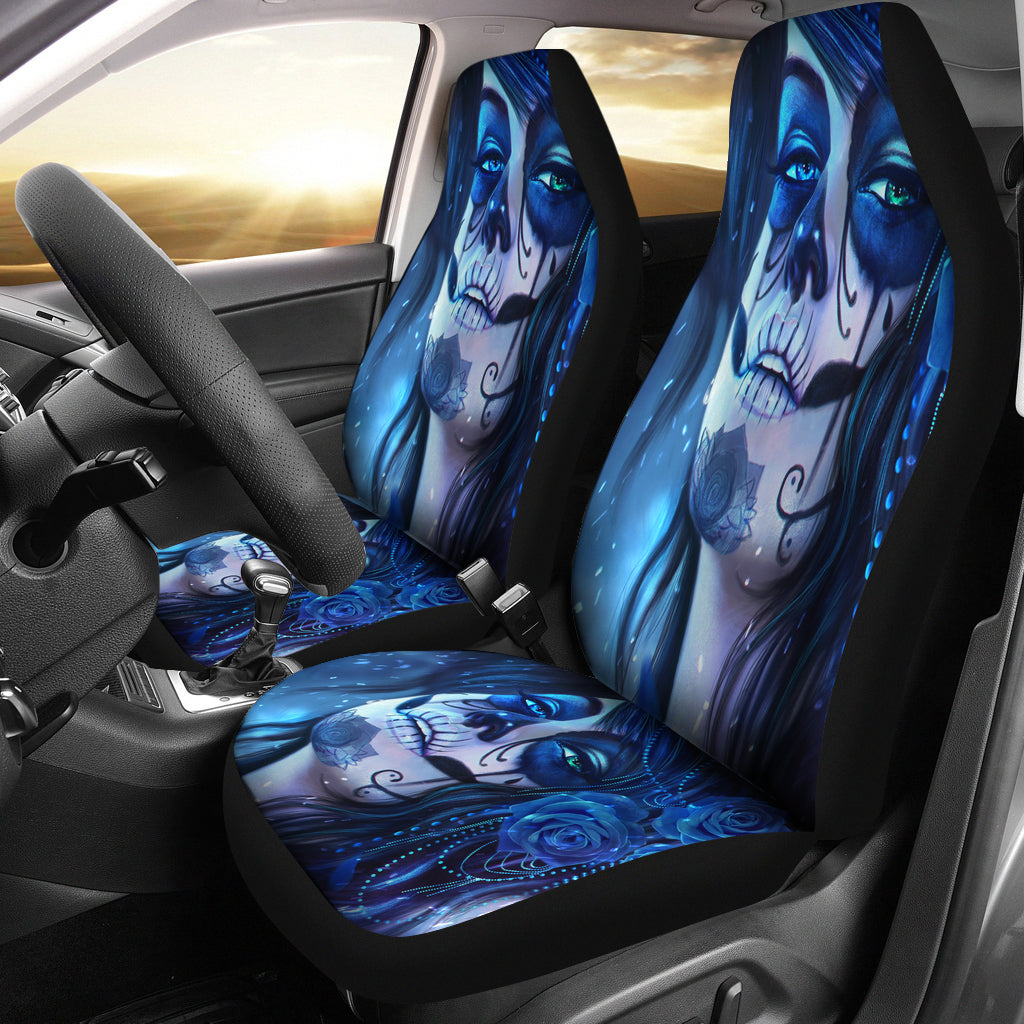 Set 2 sugar skull car seat cover sugar skulls