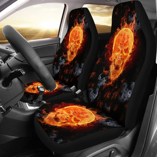 Set of 2 pcs - Skull Gothic Horror Flaming Fire halloween skull car seat covers