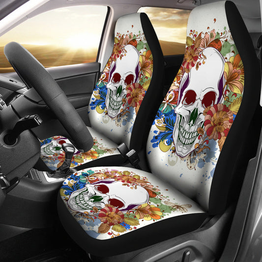 Set of 2 pcs floral skull car seat covers