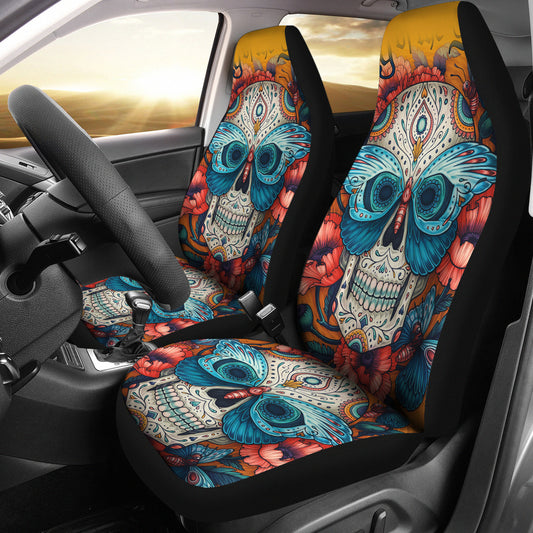 Set of 2 pcs sugar skull car seat covers