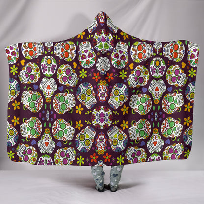 Custom Hoodie Blanket - Colorful Sugar Skulls