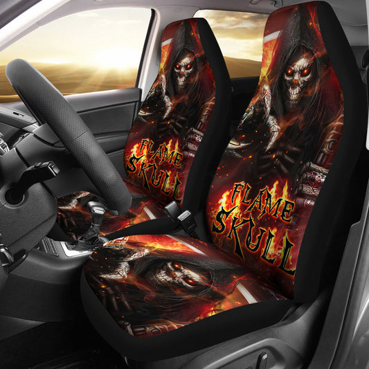Set of 2 pcs flaming skull car seat covers