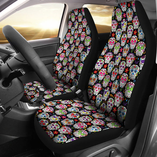 Set of 2 Pcs - Sugar Skulls - Day of the dead car seat covers