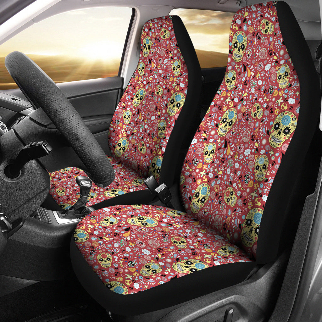 Set of 2 floral sugar skull seat covers - Day of the dead