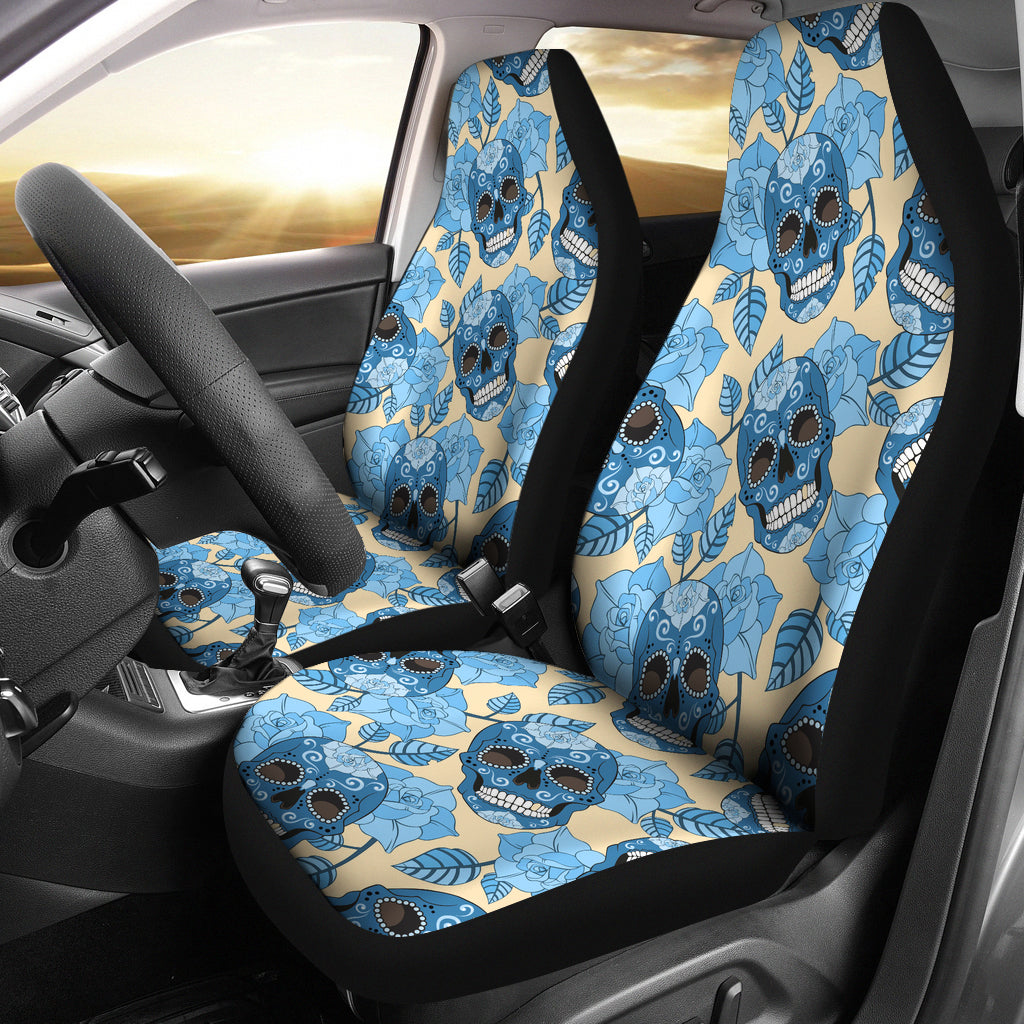 Set of 2 sugar skull car seat covers