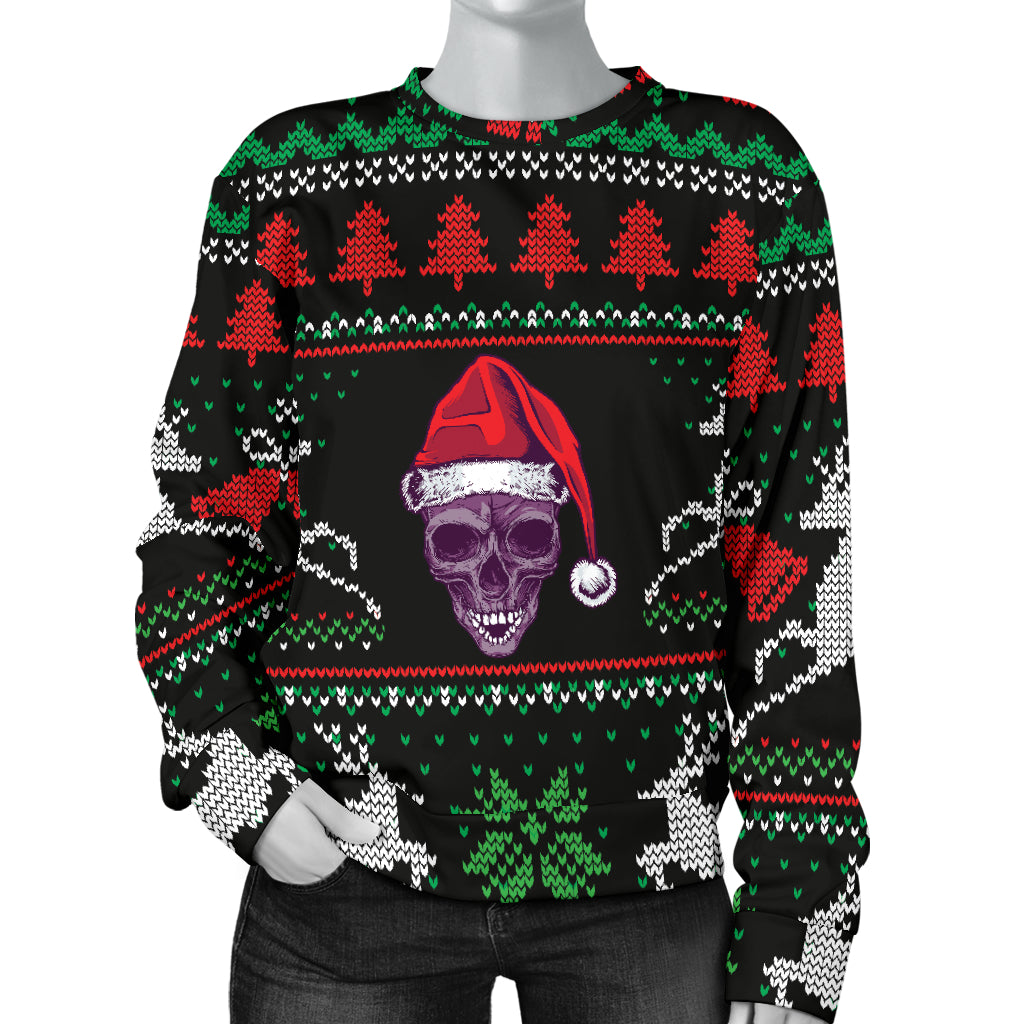 Ugly Christmas Santa Skull Black Women's Sweater