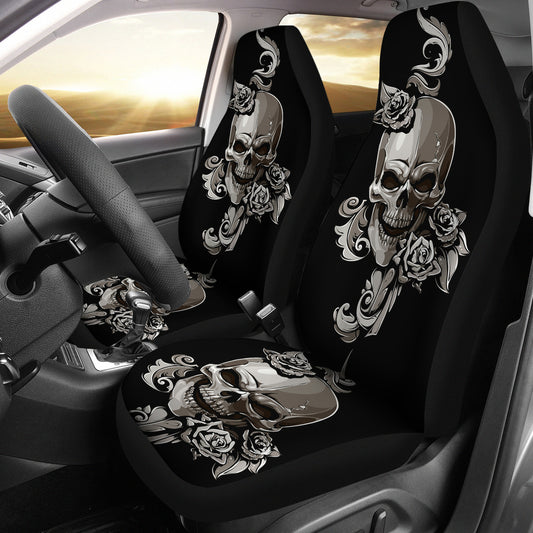 Set of 2 floral sugar skulls car seat covers
