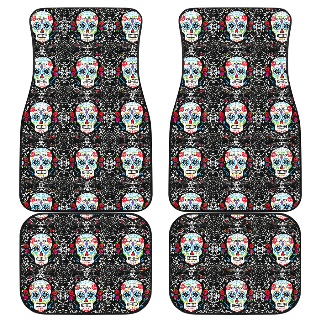 Set of 4 pcs floral sugar skull car mats