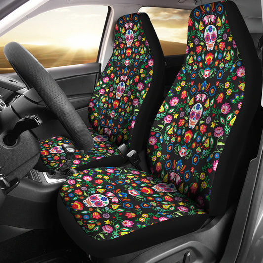 Set of 2 sugar skull mexican skull day of the dead car seat covers