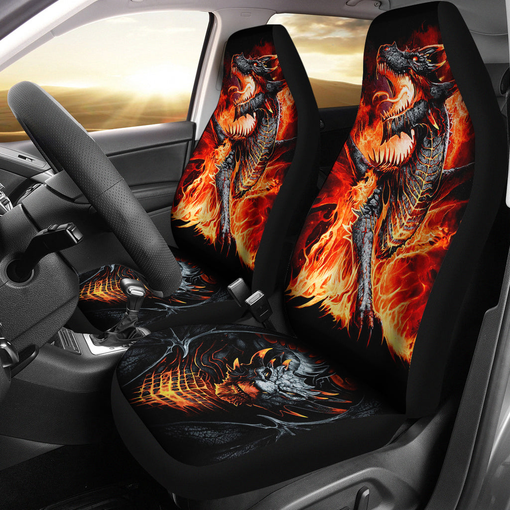 Set of 2 pcs dragon skull car seat covers