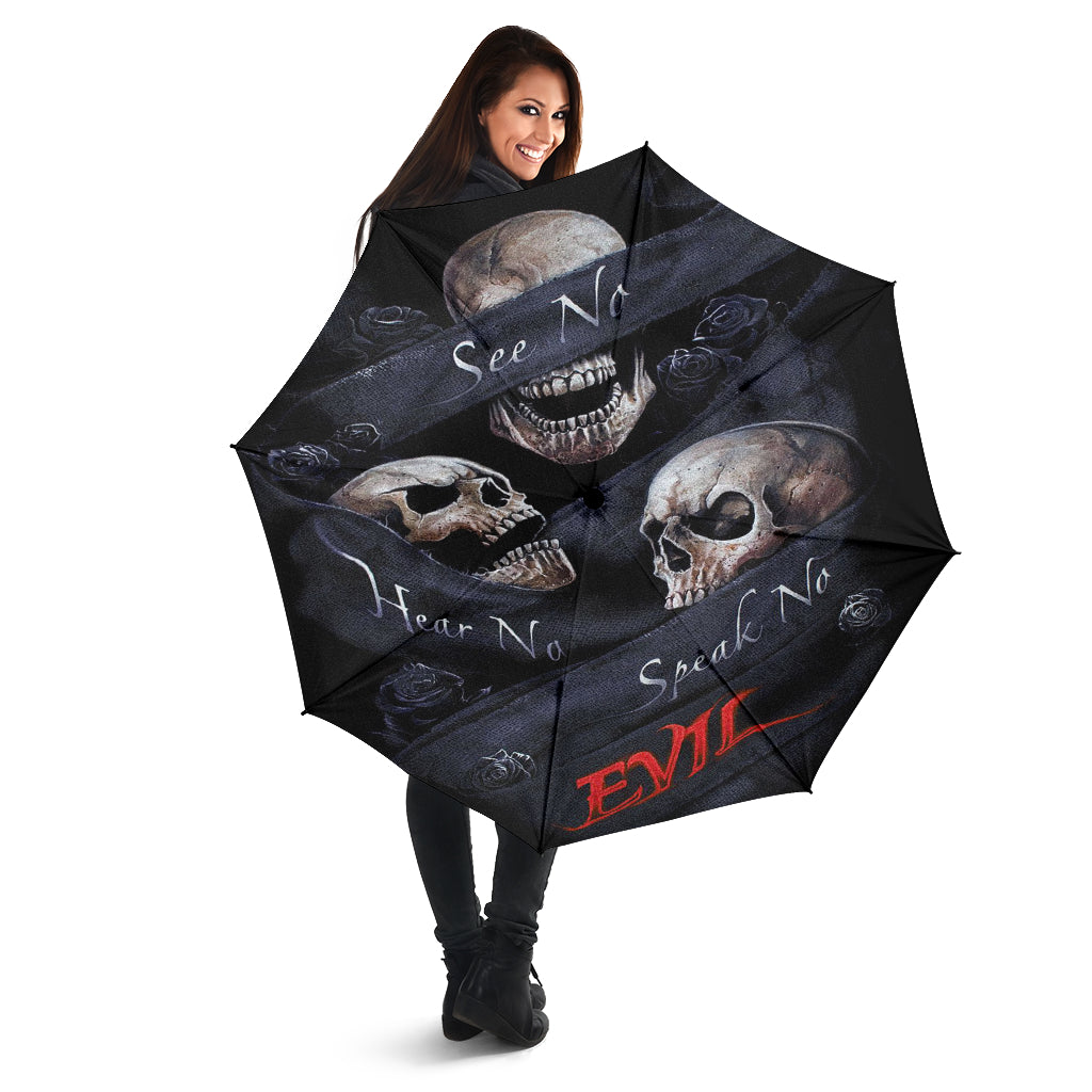 No see no hear no speak evils skull umbrella