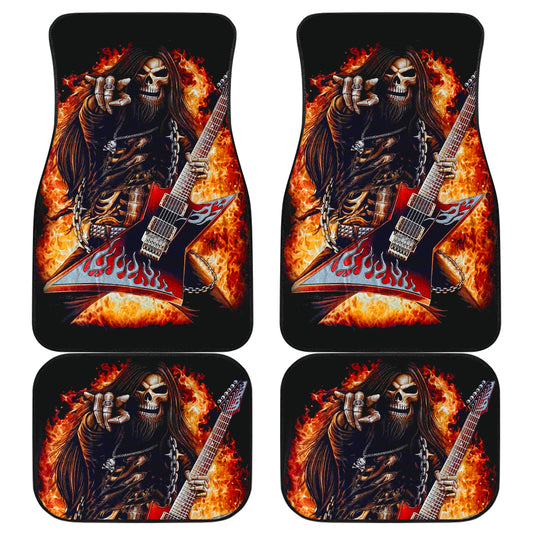 Set 4 pcs flaming guitar skull car mats