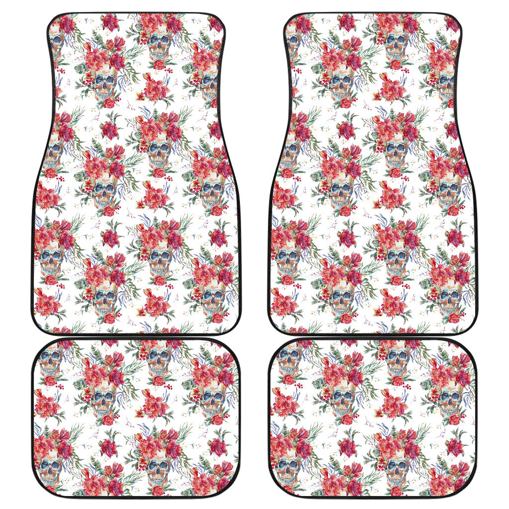 Set of 4 pcs floral sugar skull car mats