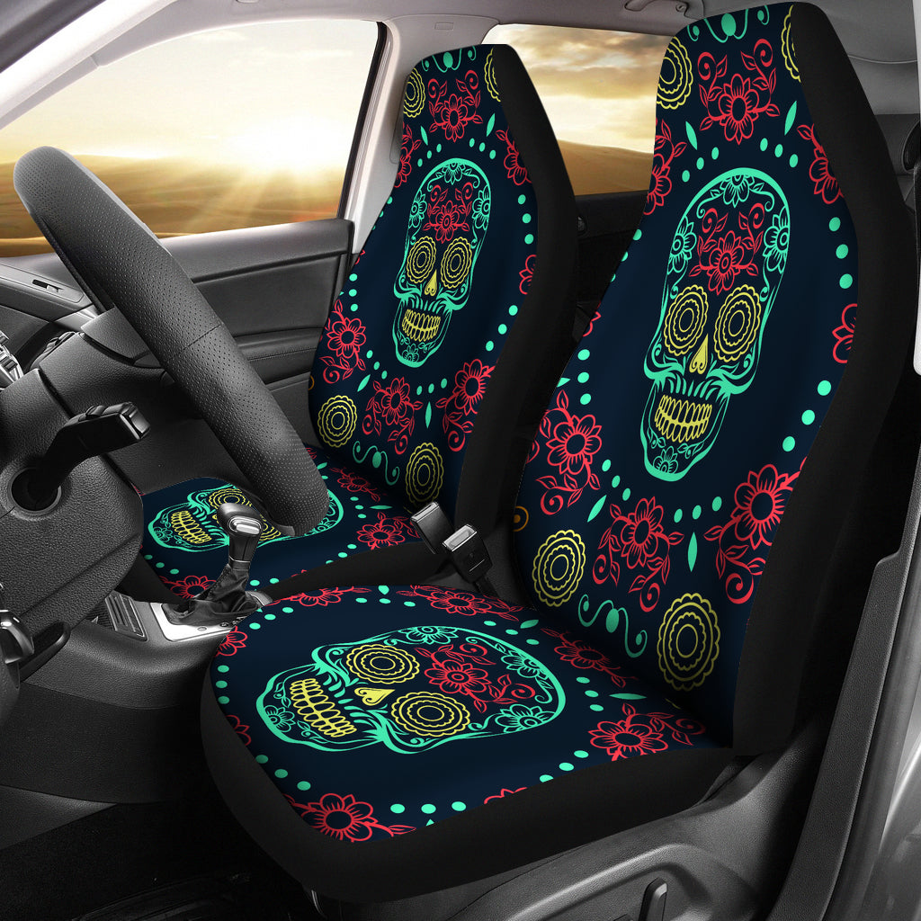 Set of 2 sugar skull car seat covers