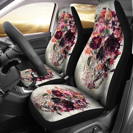 Set 2 pcs Gothic flower skull car seat covers