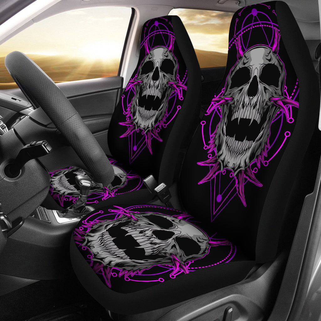 Set of 2 purple skull gothic sugar skull seat covers