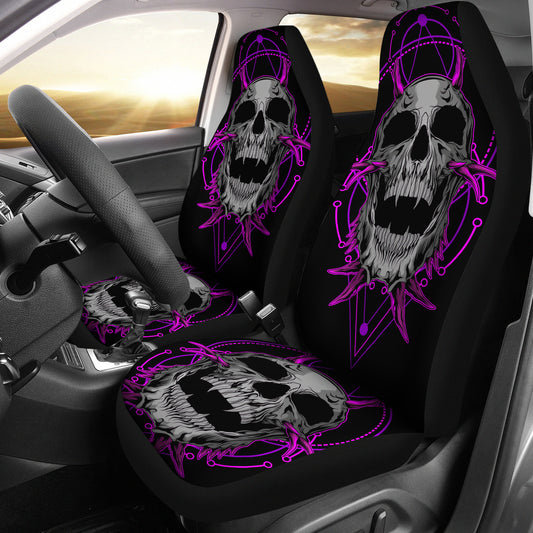 Set of 2 purple skull gothic sugar skull seat covers