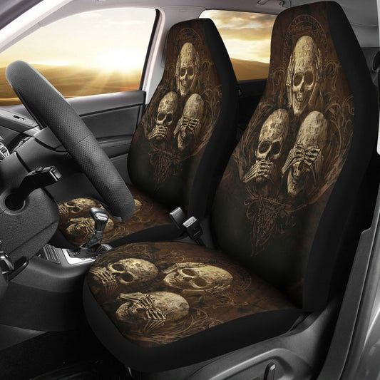 Set of 2 pcs - No hear no see no speak skull car seat covers