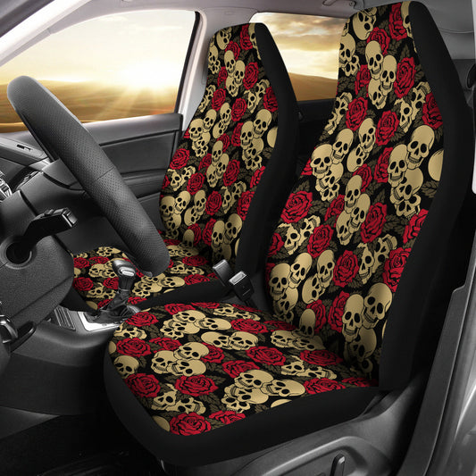 Set of 2 day of the dead sugar skull car seat covers