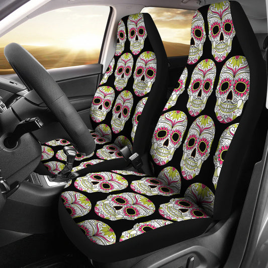 Set of 2 Pcs sugar skull car seat cover - Day of the dead seat cover