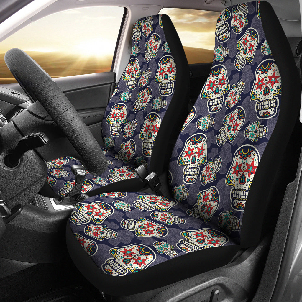 Set 2 seat cover sugar skulls - Day of the dead seat cover