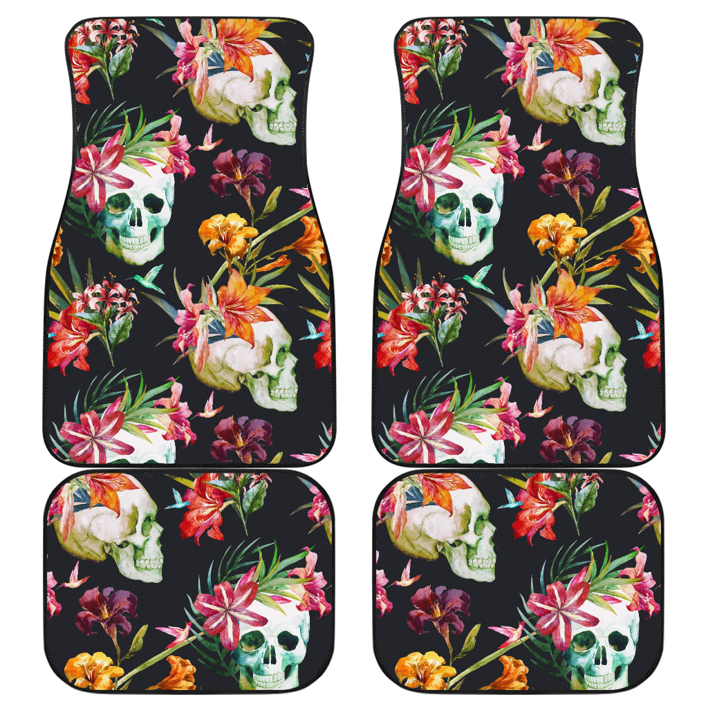 Set of 4 pcs floral sugar skull car mat