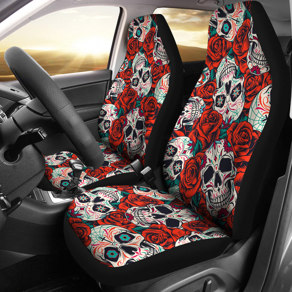 Set 2 pcs Floral sugar skull car seat covers