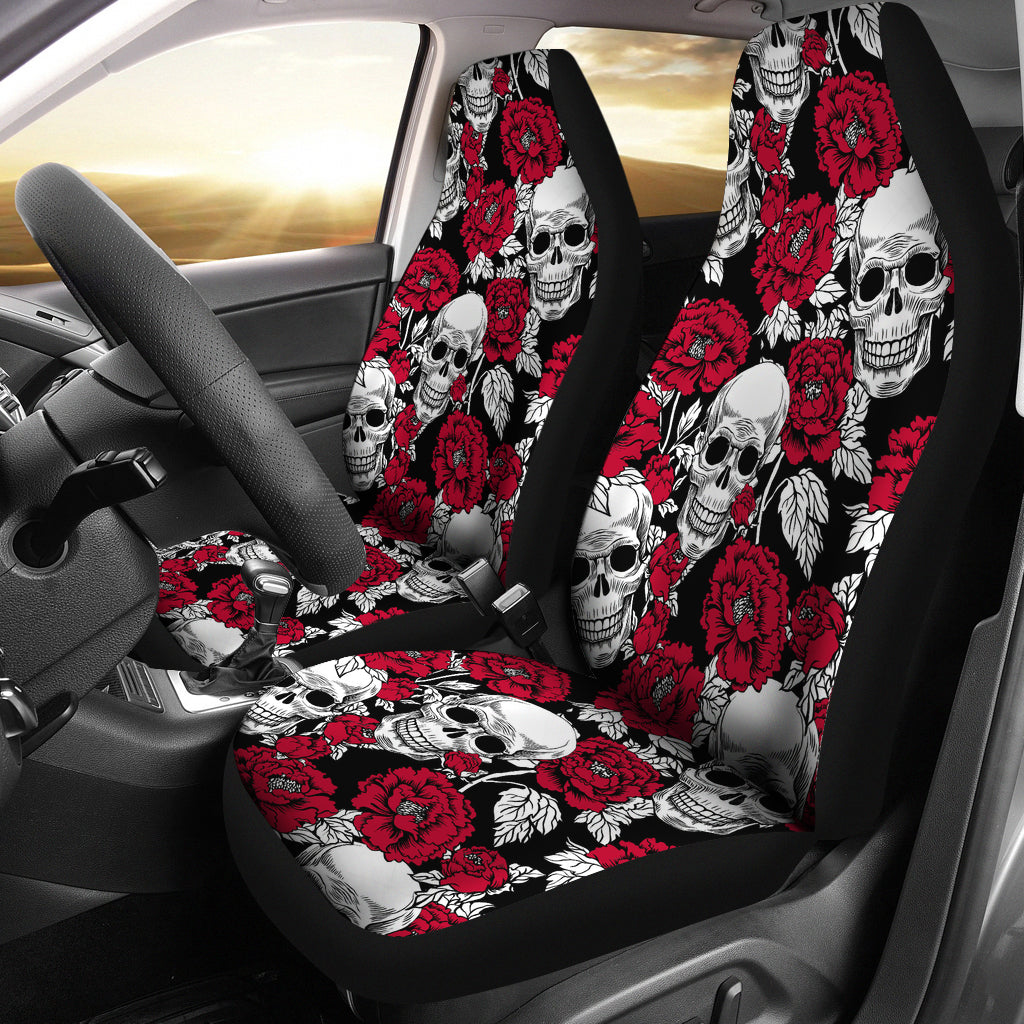 Set of 2 - Floral skull - gothic car seat covers