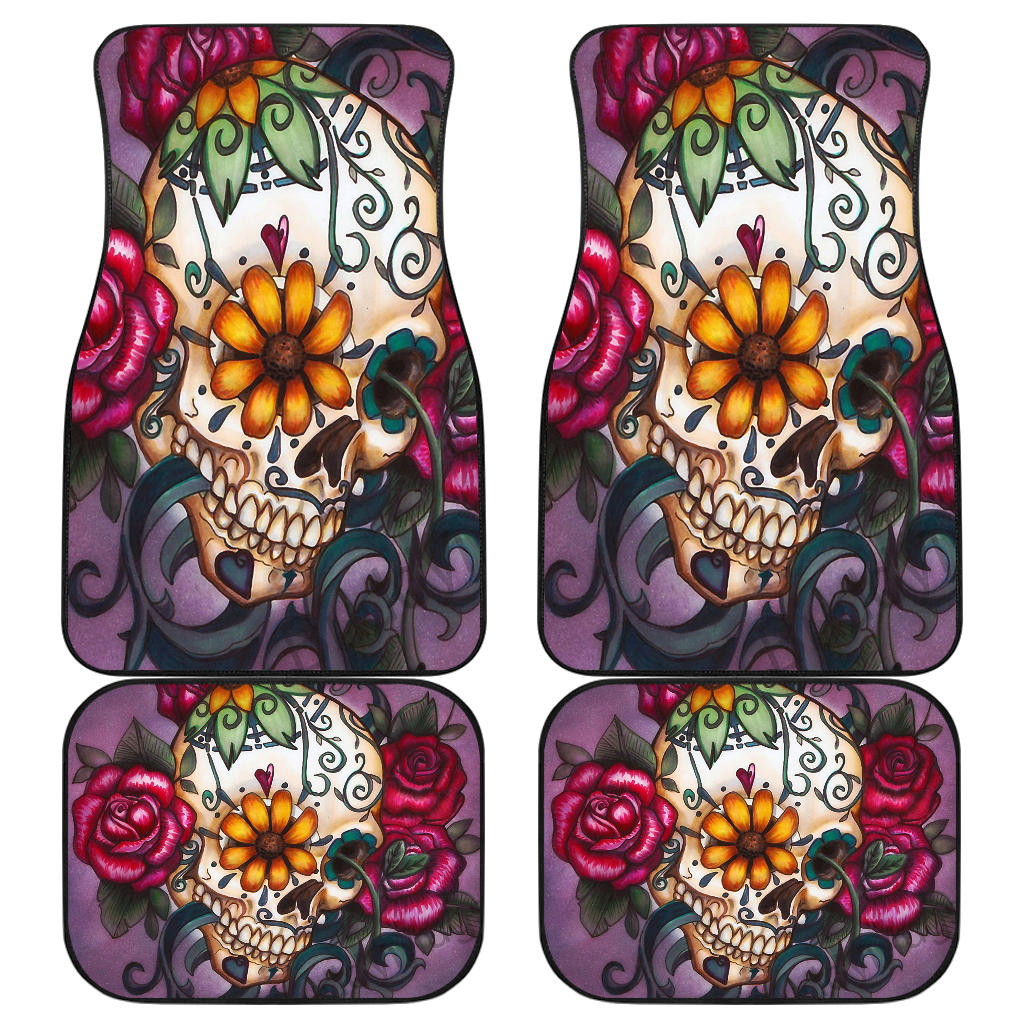 Set of 4 pcs sugar skull car mats