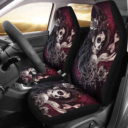 Set of 2 pcs Sugar skull girl seat covers