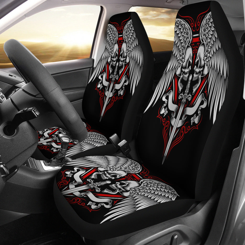 Set 2 skull wings car seat cover sugar skulls