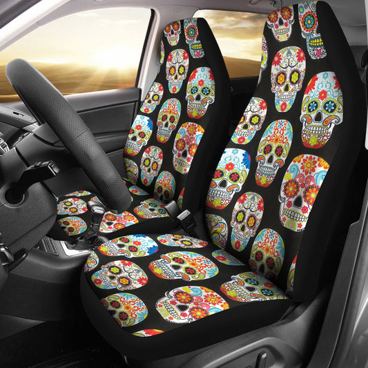 Set of 2 pcs sugar skull day of the dead car seat covers