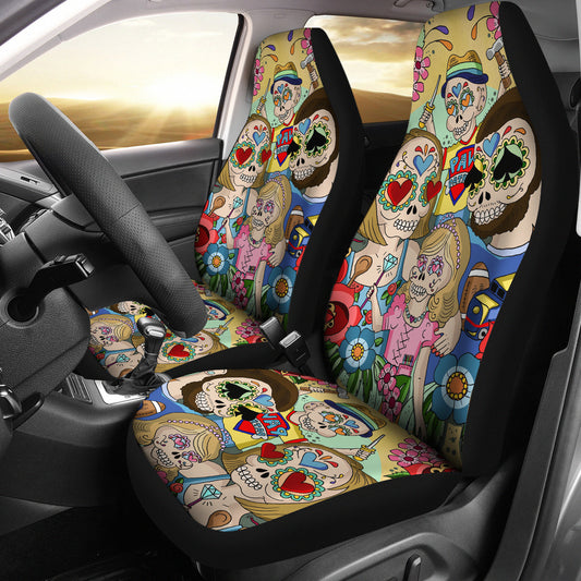 Set of 2 pcs sugar skull car seat covers