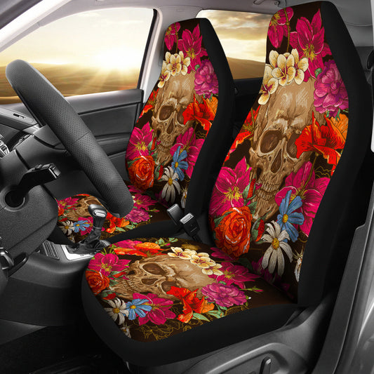 Set of 2 pcs floral skull car seat covers