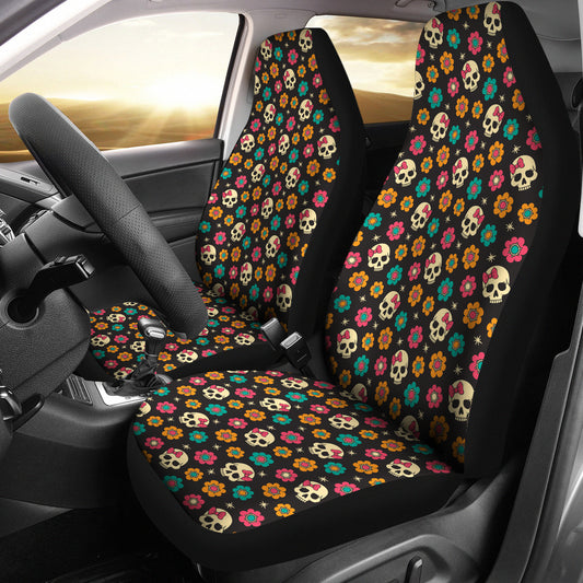 Set 2 pcs sugar skull day of the dead skull car seat covers