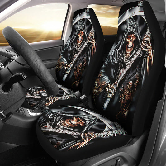 Set of 2 skull grim reaper car seat covers