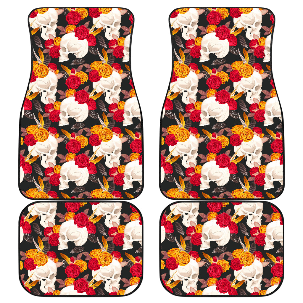 Set of 4 pcs floral skull car mats