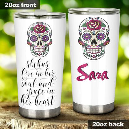 Sugar skull floral tumbler mug cup - Sara