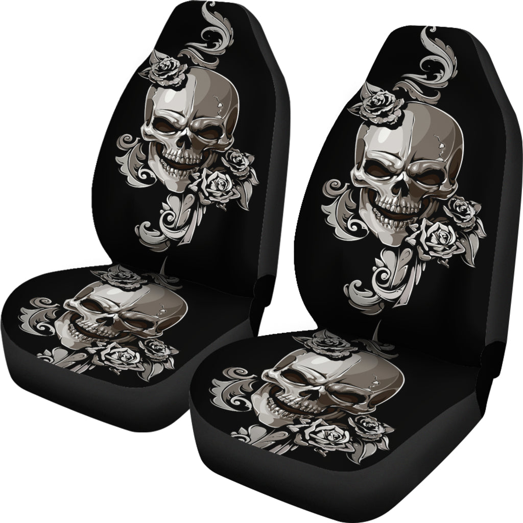 Set of 2 floral sugar skulls car seat covers