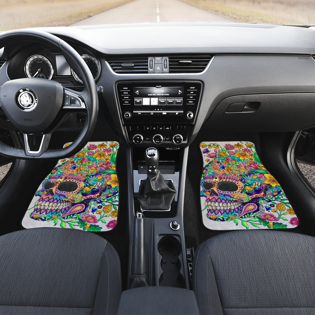 Set of 4 pcs floral sugar skull car mat